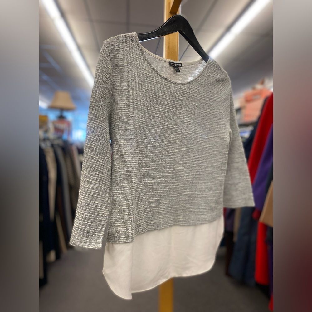 🛍️ Express Ladies Med Gray Blouse - Sheer Bottom